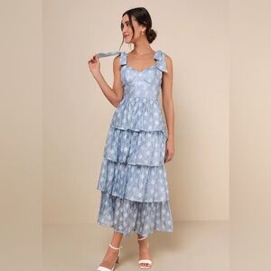 Lulu's Light Blue Tiered Midi Dress